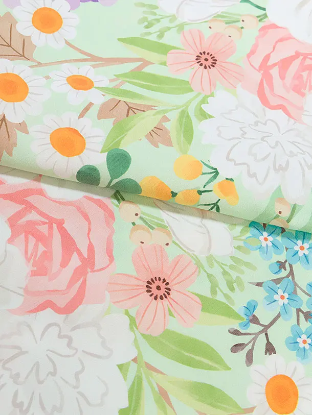 七五三(7歳女児結び帯)F381 花わらべ／淡アップルグリーン カラフルフラワー