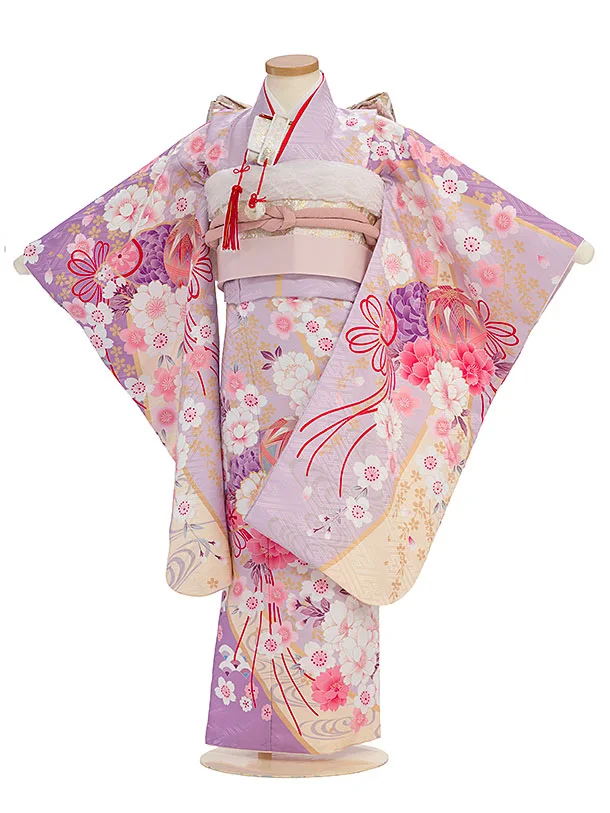 七五三レンタル(5歳女児結び帯) F385 ピンクパープル 桜まり