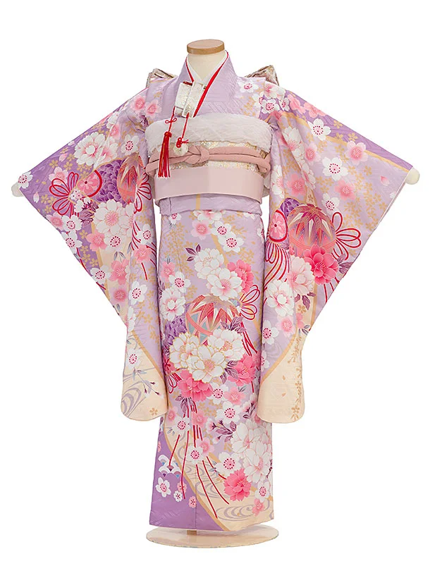 七五三レンタル(5歳女児結び帯) F385 ピンクパープル 桜まり