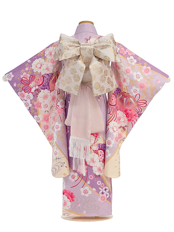 七五三レンタル(5歳女児結び帯) F385 ピンクパープル 桜まり