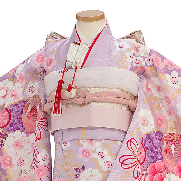 七五三レンタル(5歳女児結び帯) F385 ピンクパープル 桜まり