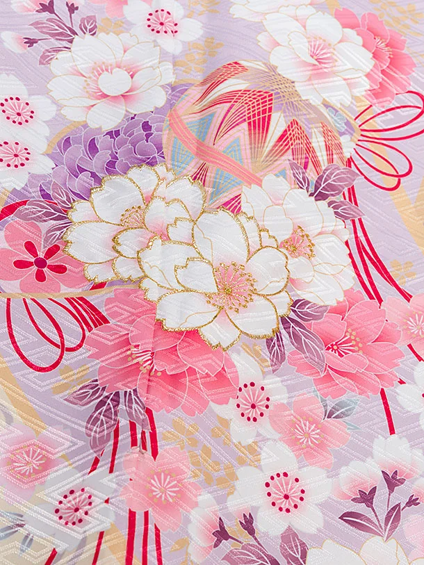 七五三レンタル(5歳女児結び帯) F385 ピンクパープル 桜まり