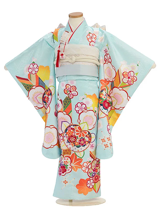 七五三レンタル(5歳女児結び帯) F386 水色 橘矢羽