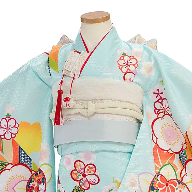 七五三レンタル(5歳女児結び帯) F386 水色 橘矢羽