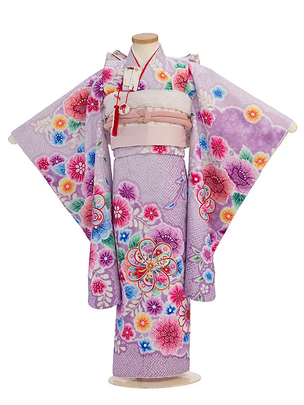 七五三レンタル(5歳女児結び帯) F387 ラベンダー 花鹿の子
