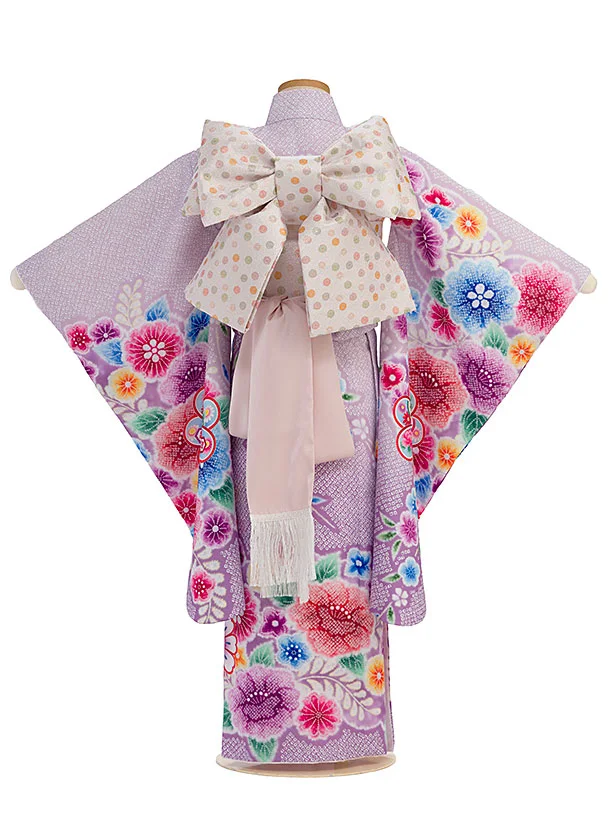 七五三レンタル(5歳女児結び帯) F387 ラベンダー 花鹿の子
