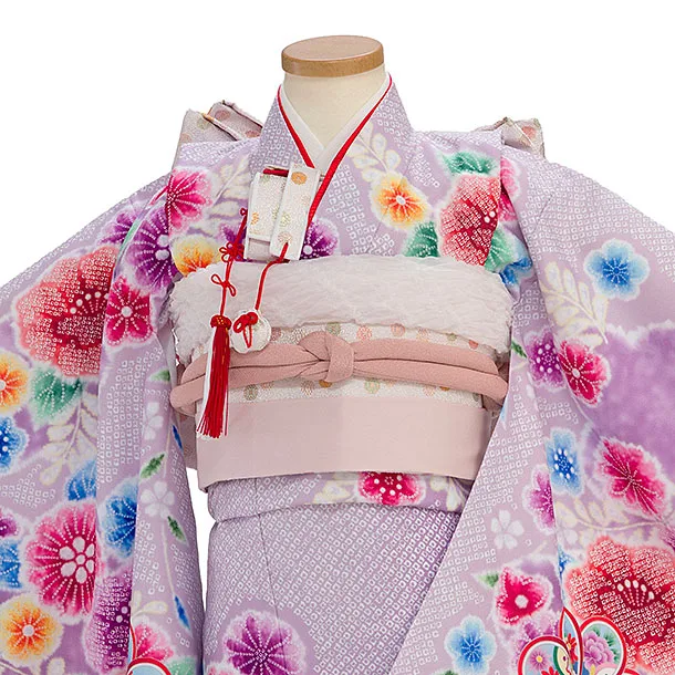 七五三レンタル(5歳女児結び帯) F387 ラベンダー 花鹿の子
