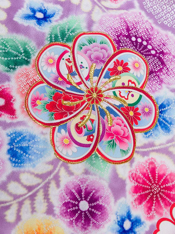 七五三レンタル(5歳女児結び帯) F387 ラベンダー 花鹿の子