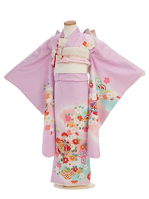 【正絹】七五三レンタル(7歳8歳女児結び帯) F388 ピンクパープル 花まり