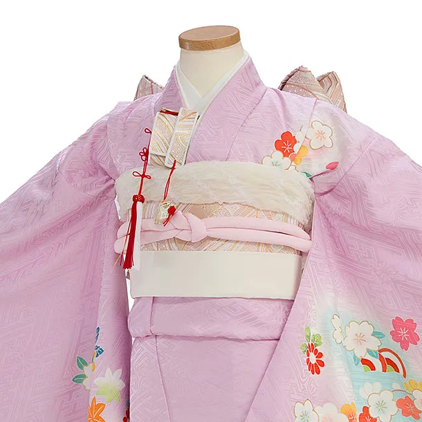 【正絹】七五三レンタル(7歳8歳女児結び帯) F388 ピンクパープル 花まり