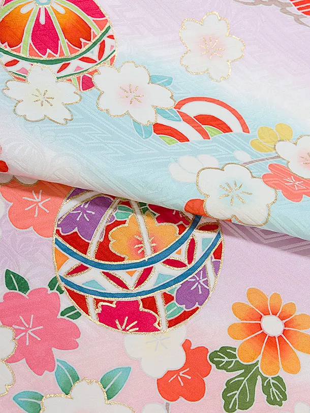 【正絹】七五三レンタル(7歳8歳女児結び帯) F388 ピンクパープル 花まり