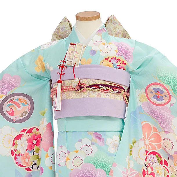 七五三レンタル(8歳9歳女児結び帯) F396 式部浪漫／水色×薄紫 梅笹