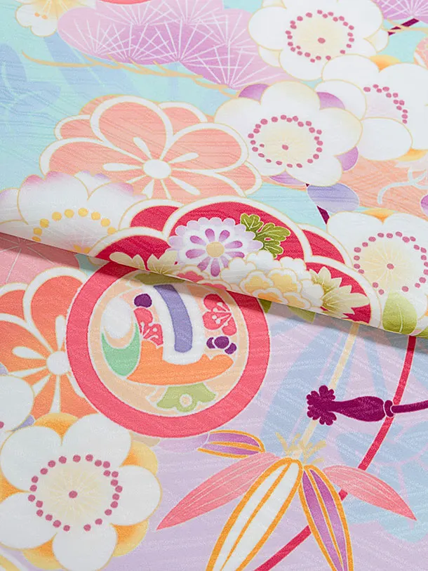 七五三レンタル(8歳9歳女児結び帯) F396 式部浪漫／水色×薄紫 梅笹