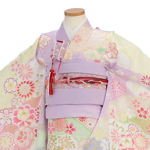 七五三レンタル(8歳9歳女児結び帯) F399 式部浪漫／藤色 辻ヶ花