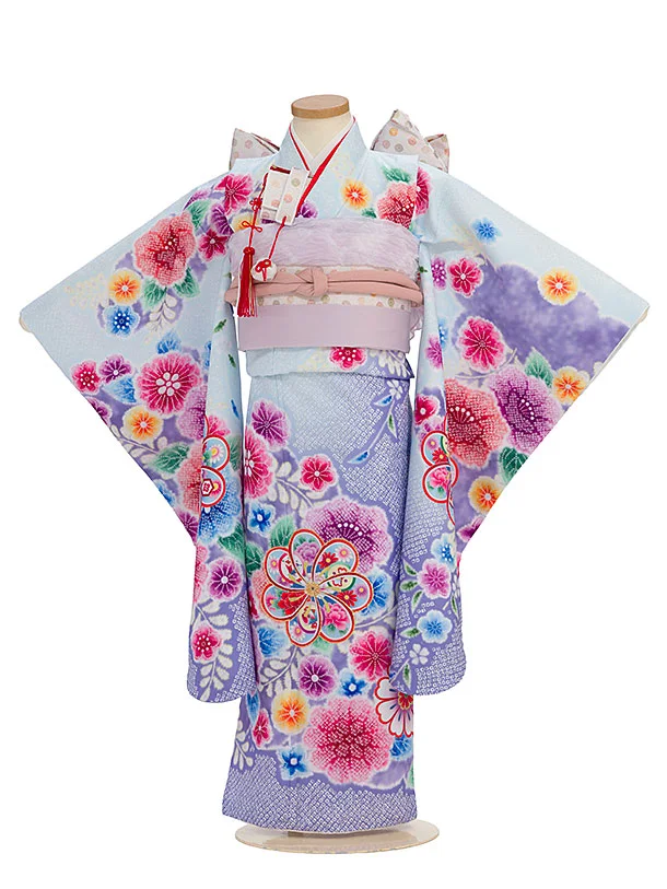 七五三レンタル(5歳女児結び帯) F401 水色 華鹿の子