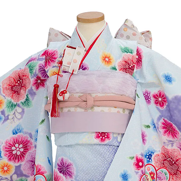 七五三レンタル(5歳女児結び帯) F401 水色 華鹿の子