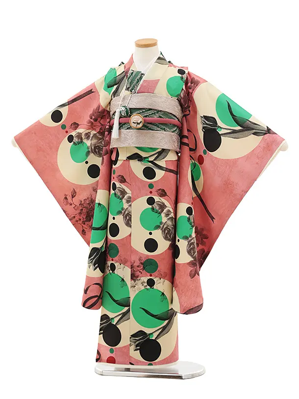 七五三レンタル(7歳女児結び帯) F408【germer】連なる円 ピンク