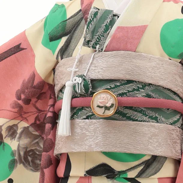 七五三レンタル(7歳女児結び帯) F408【germer】連なる円 ピンク