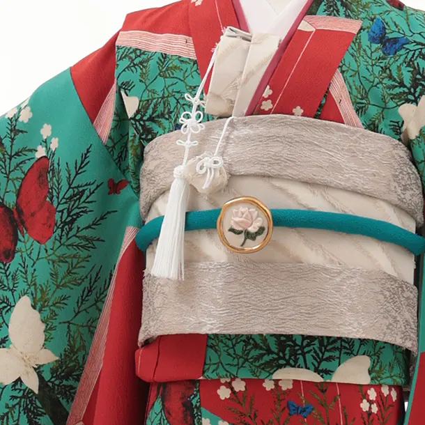 七五三レンタル(7歳女児結び帯) F409【germer】絵本 赤×緑