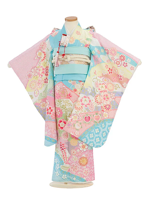 七五三レンタル(5歳女児結び帯) F412 式部浪漫／水色 辻ヶ花