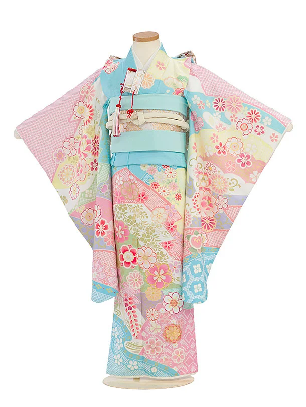 七五三レンタル(5歳女児結び帯) F412 式部浪漫／水色 辻ヶ花