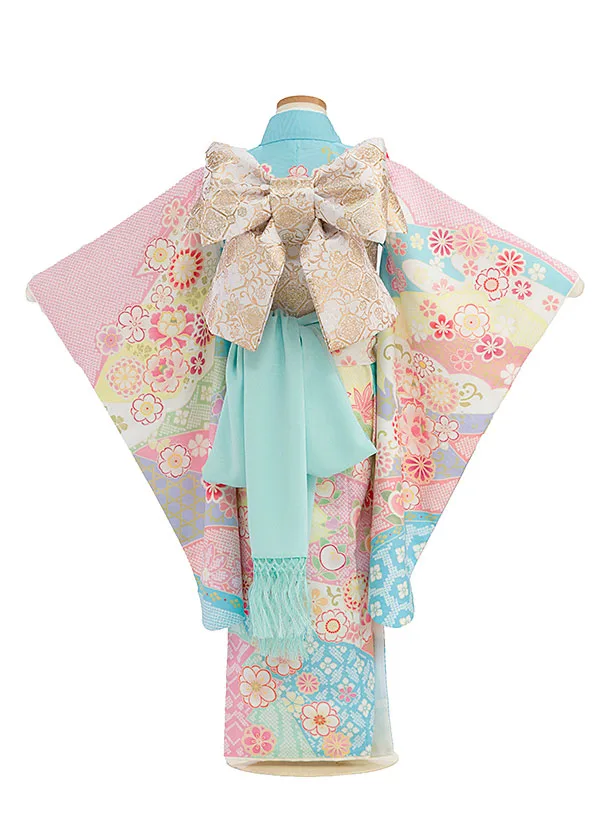 七五三レンタル(5歳女児結び帯) F412 式部浪漫／水色 辻ヶ花