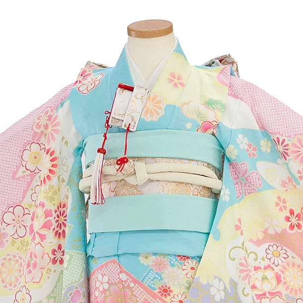 七五三レンタル(5歳女児結び帯) F412 式部浪漫／水色 辻ヶ花