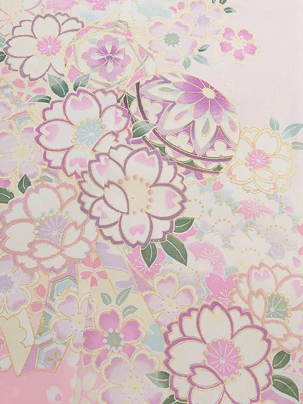 七五三レンタル(7歳女児結び帯) F415 薄ピンク 桜まり