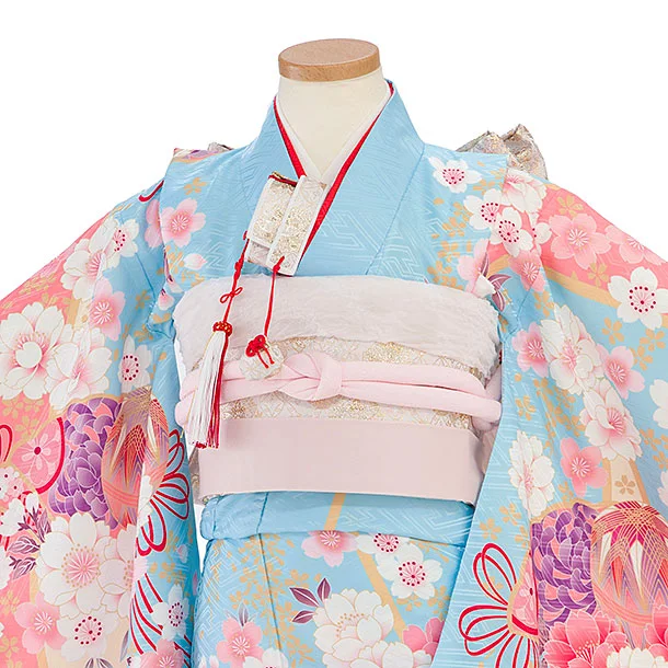 七五三レンタル(5歳女児結び帯) F420 水色 桜まり