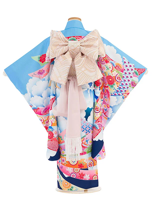 七五三レンタル(5歳女児結び帯) F421 水色 熨斗牡丹