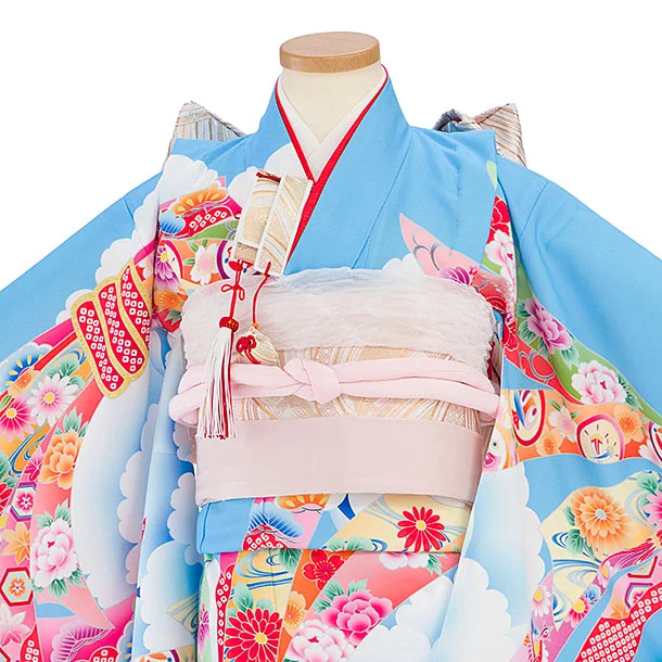 七五三レンタル(5歳女児結び帯) F421 水色 熨斗牡丹