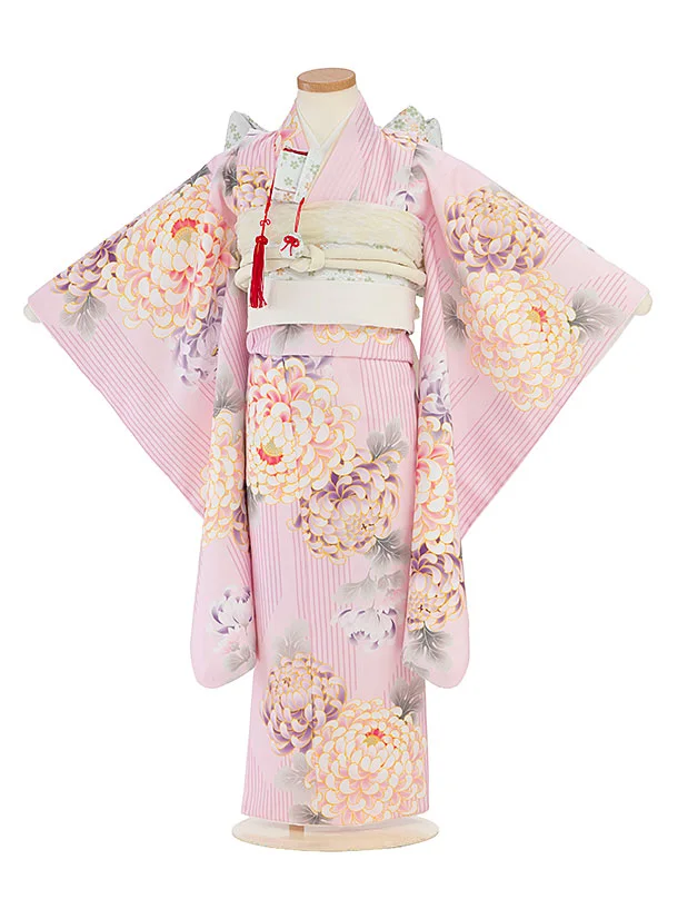 七五三レンタル(5歳女児結び帯) F429 ピンク 菊矢羽