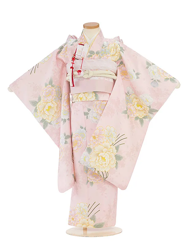 七五三レンタル(5歳女児結び帯) F432 くすみピンク 牡丹桜
