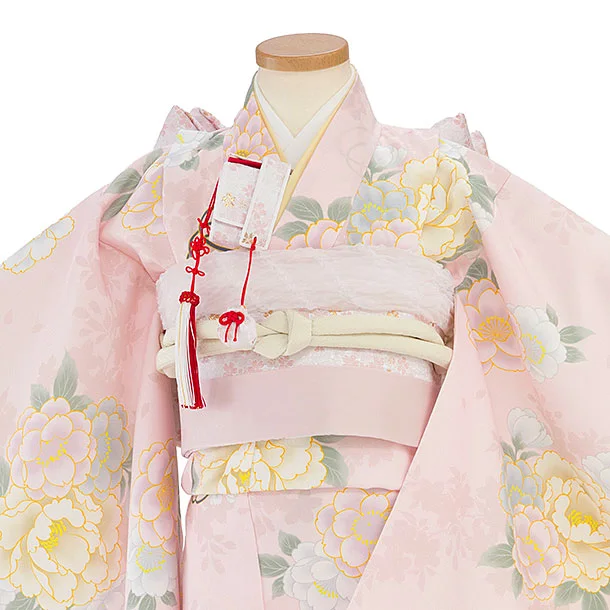 七五三レンタル(5歳女児結び帯) F432 くすみピンク 牡丹桜