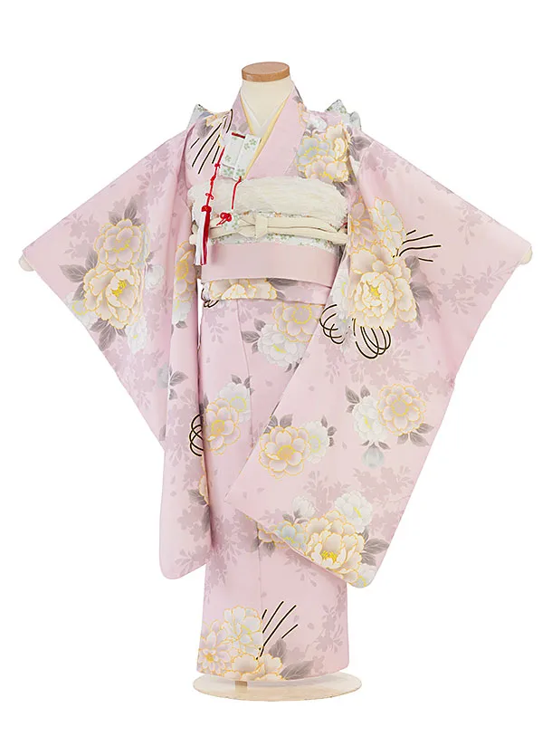 七五三レンタル(5歳女児結び帯) F433 淡ピンク 牡丹桜