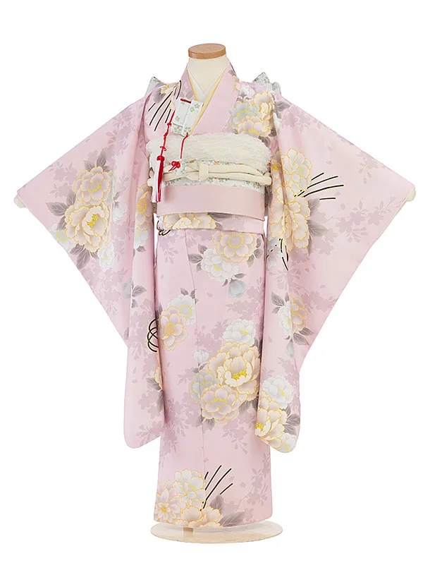 七五三レンタル(5歳女児結び帯) F433 淡ピンク 牡丹桜