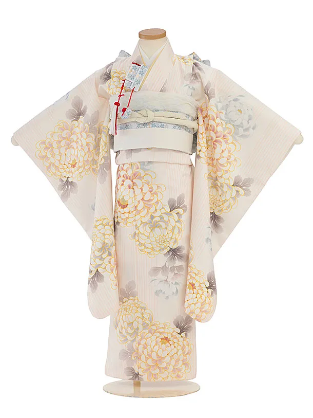七五三レンタル(5歳女児結び帯) F434 ペールオレンジ 菊矢羽