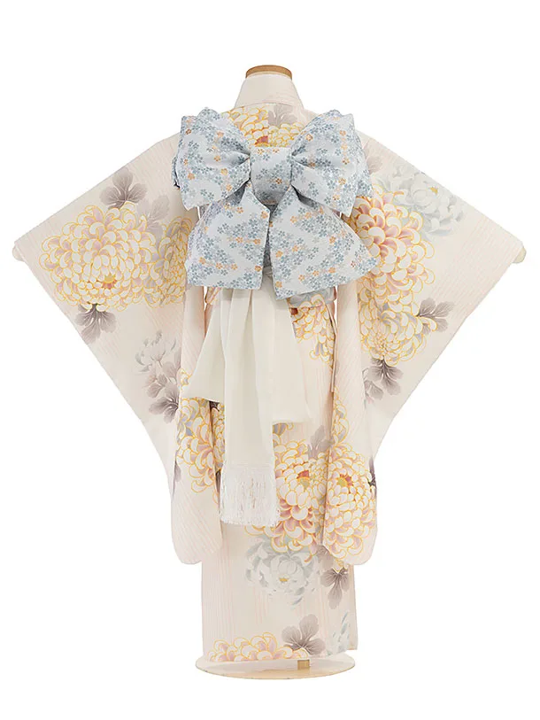 七五三レンタル(5歳女児結び帯) F434 ペールオレンジ 菊矢羽