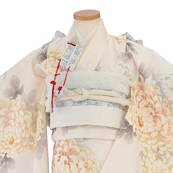 七五三レンタル(5歳女児結び帯) F434 ペールオレンジ 菊矢羽