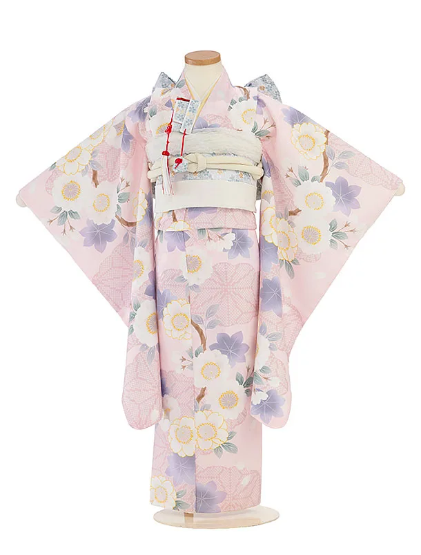 七五三レンタル(5歳女児結び帯) F435 淡ピンク 桜紅葉