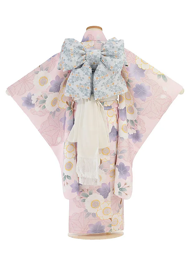 七五三レンタル(5歳女児結び帯) F435 淡ピンク 桜紅葉