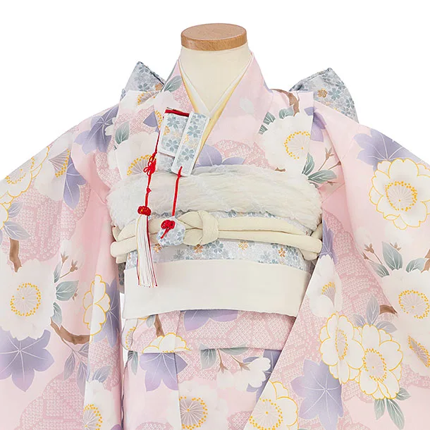 七五三レンタル(5歳女児結び帯) F435 淡ピンク 桜紅葉