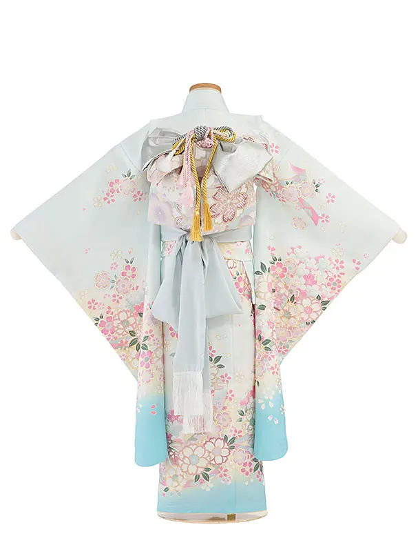 七五三レンタル(7歳女児結び帯) F438 水色 桜まり