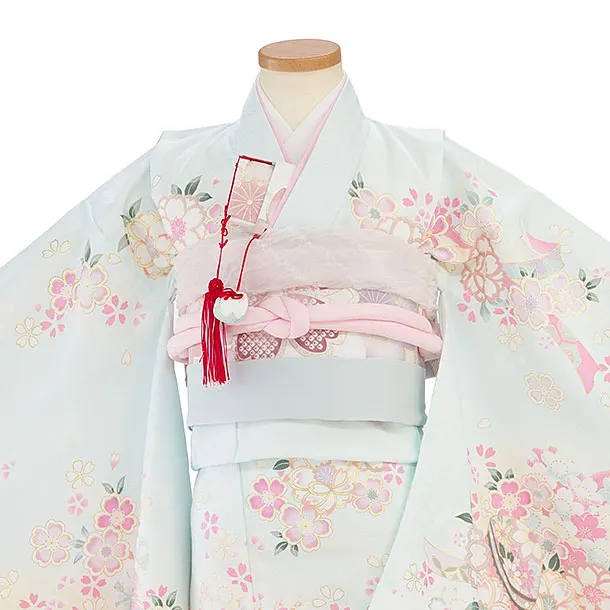 七五三レンタル(7歳女児結び帯) F438 水色 桜まり