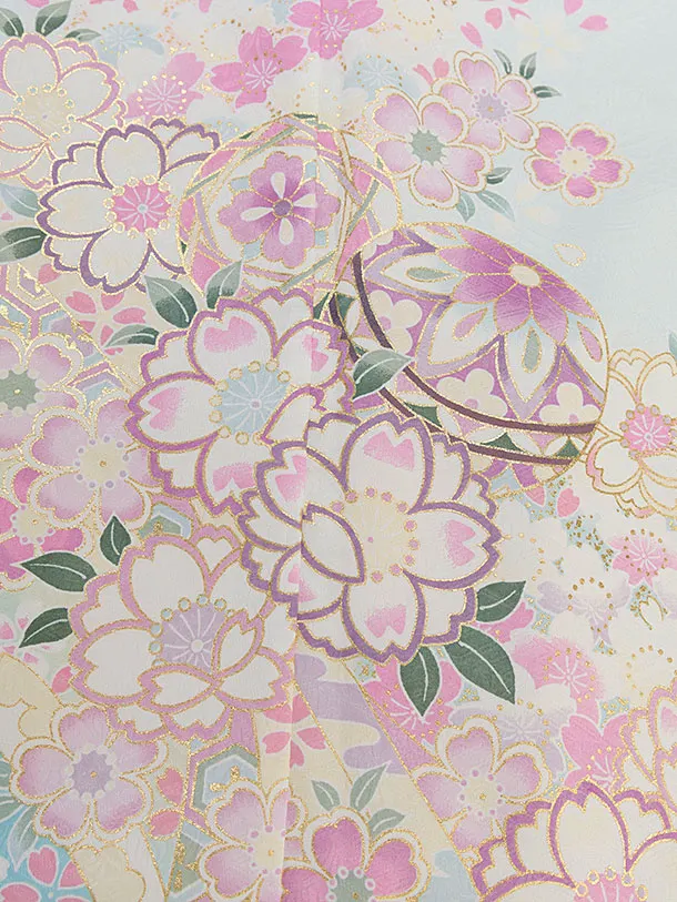 七五三レンタル(7歳女児結び帯) F438 水色 桜まり