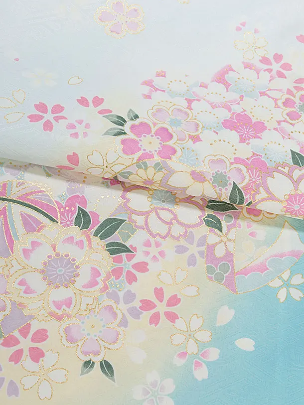 七五三レンタル(7歳女児結び帯) F438 水色 桜まり