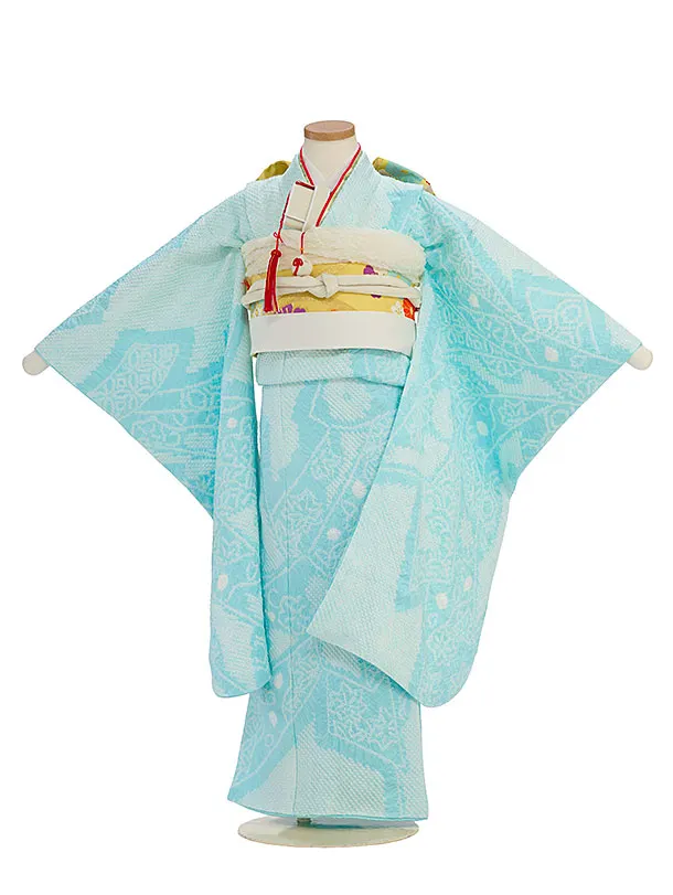 【正絹】【総絞り】七五三レンタル(7歳女児袋帯) F441 水色 熨斗柄