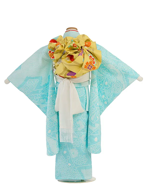 【正絹】【総絞り】七五三レンタル(7歳女児袋帯) F441 水色 熨斗柄