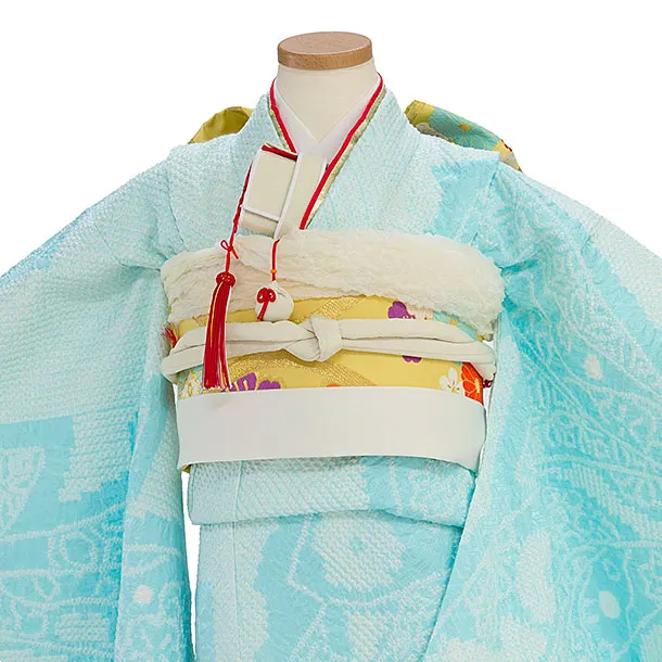 【正絹】【総絞り】七五三レンタル(7歳女児袋帯) F441 水色 熨斗柄