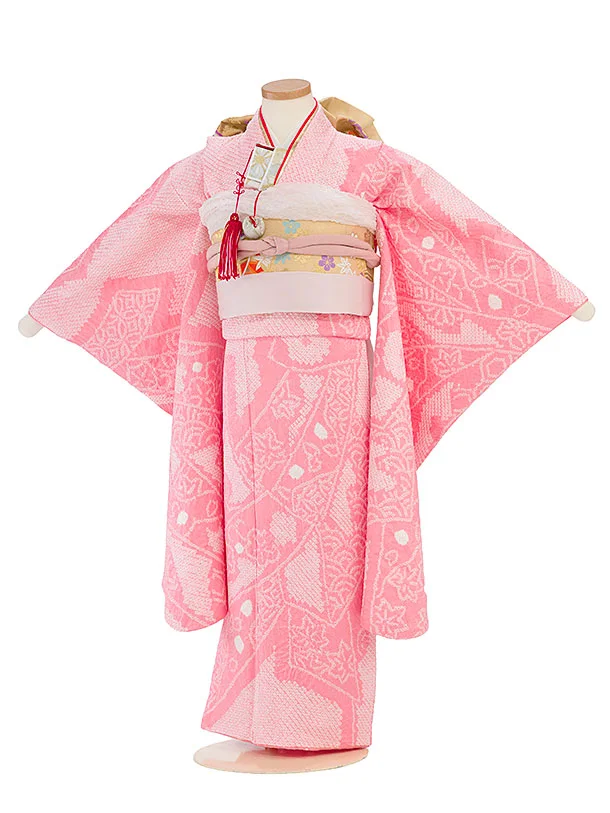 【正絹】【総絞り】七五三レンタル(7歳女児袋帯) F445 ピンク 熨斗柄